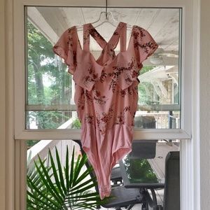 Rose Off the Shoulder Bodysuit with Floral Pattern